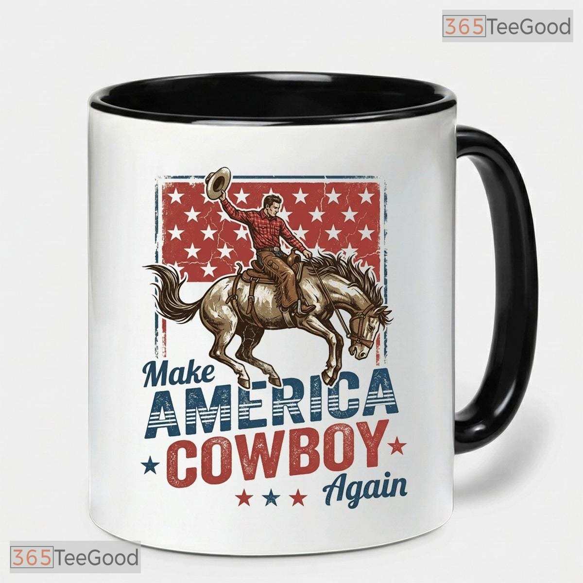 Western Make America Cowboy Again Independence Day Decor Two Tone Ceramic Accent Mug