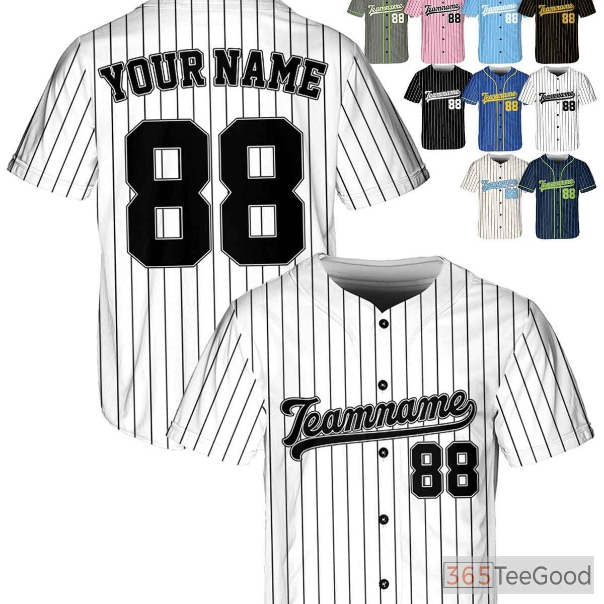 White and Black Baseball Jersey Tee - Customize Name, Number, or Team Logo