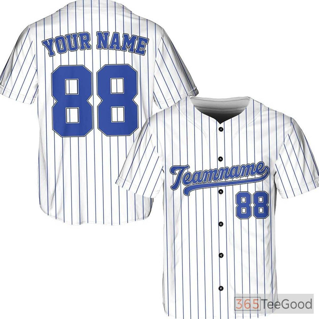White and Blue Baseball Jersey Tee - Add Your Custom Name, Number, or Logo