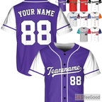 White and Purple Baseball Jersey Tee with Personalized Name, Number, and Logo