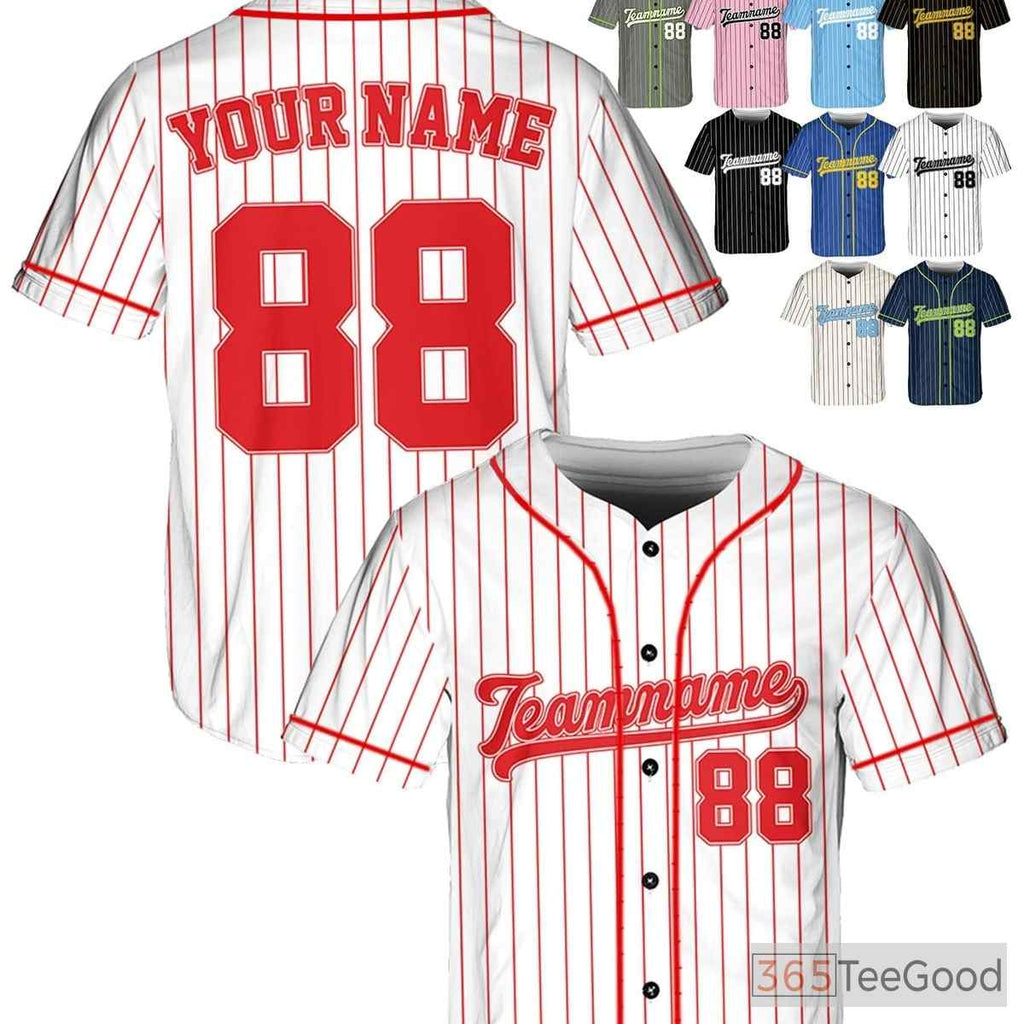 White and Red Baseball Jersey Tee - Customizable with Your Name, Number, and Logo