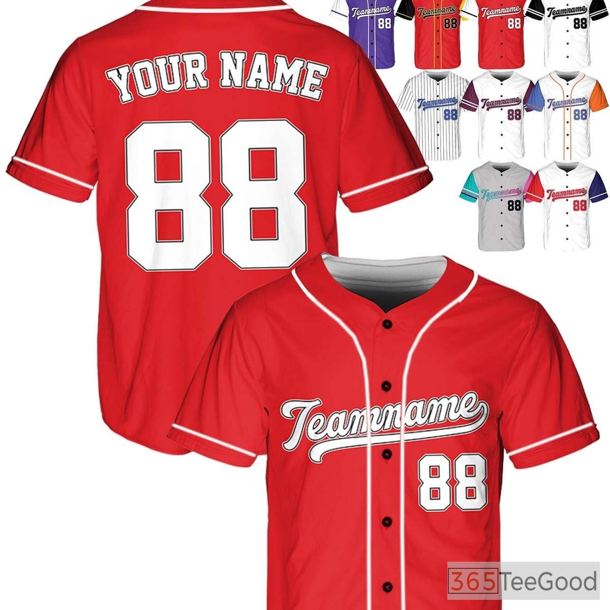 White and Red Baseball Jersey Tee - Customize with Stitched Name & Number