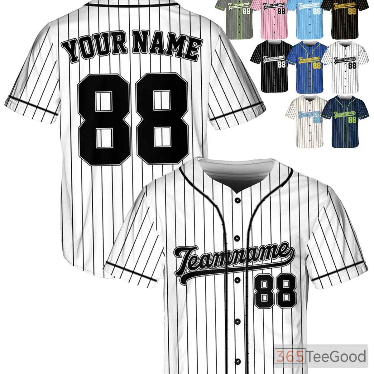 White Black Piped Baseball Jersey - Add Your Custom Name, Number, and Logo