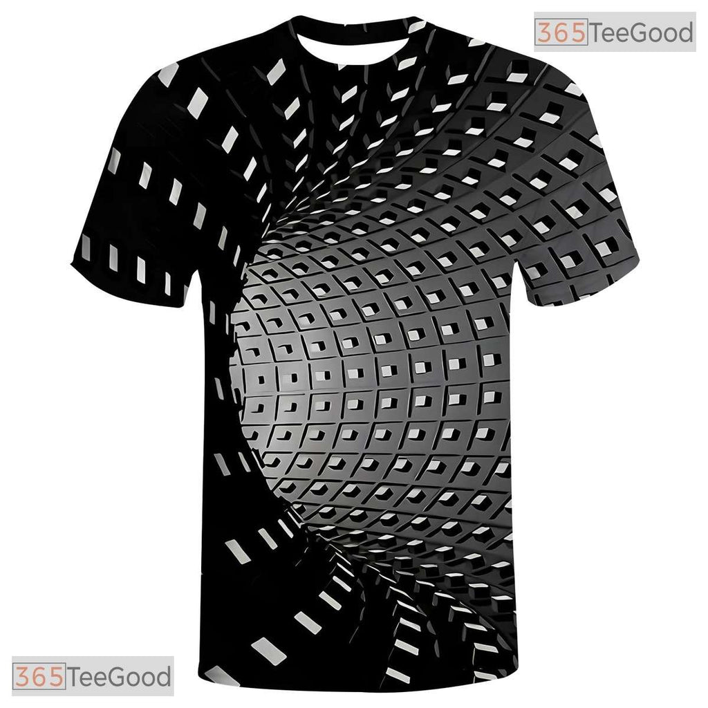 Optical Illusion White Black Tunnel 3D Printed Short Sleeve Unisex Tee Shirt Top