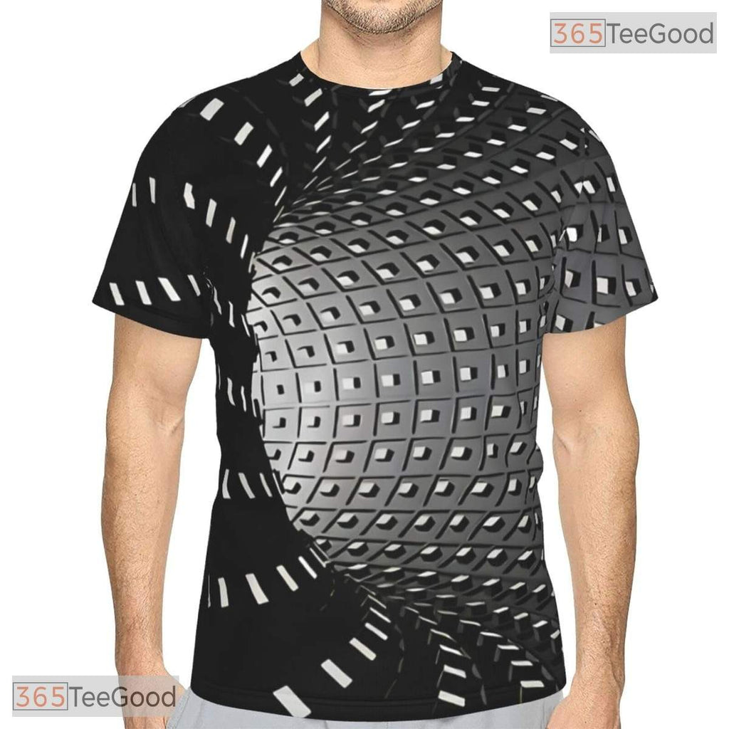 Optical Illusion White Black Tunnel 3D Printed Short Sleeve Unisex Tee Shirt Top