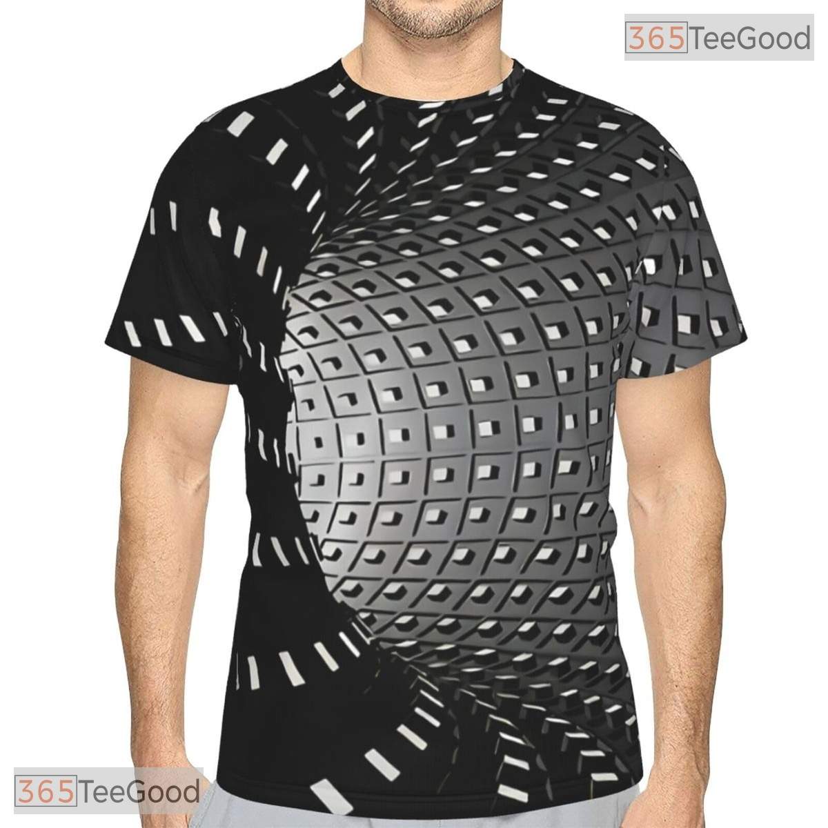 Optical Illusion White Black Tunnel 3D Printed Short Sleeve Unisex Tee Shirt Top