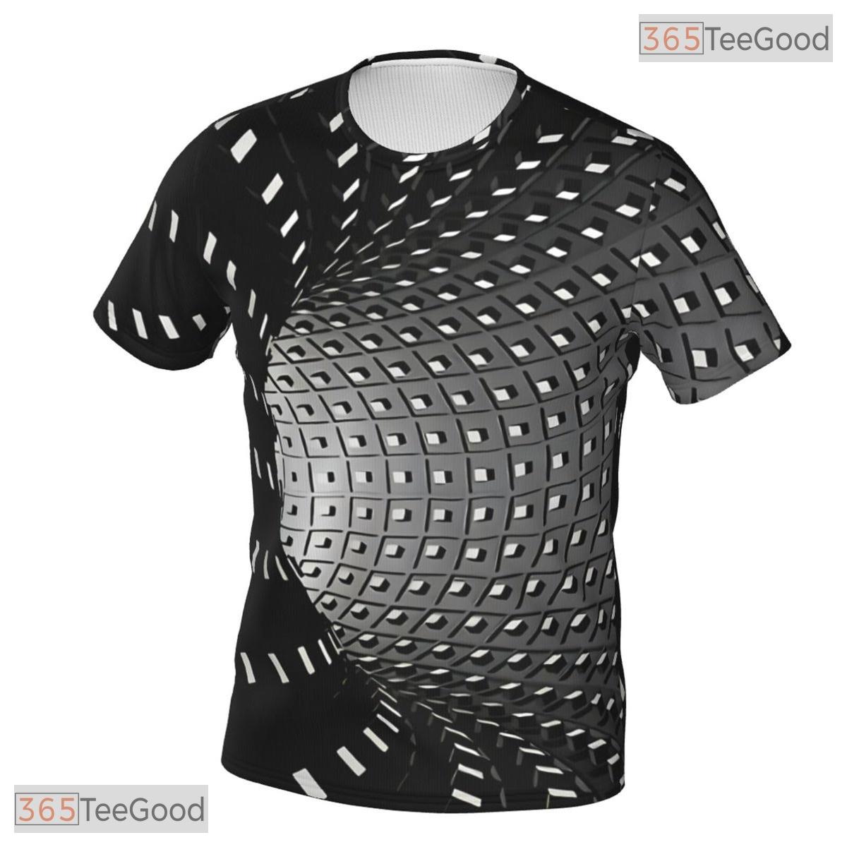 Optical Illusion White Black Tunnel 3D Printed Short Sleeve Unisex Tee Shirt Top