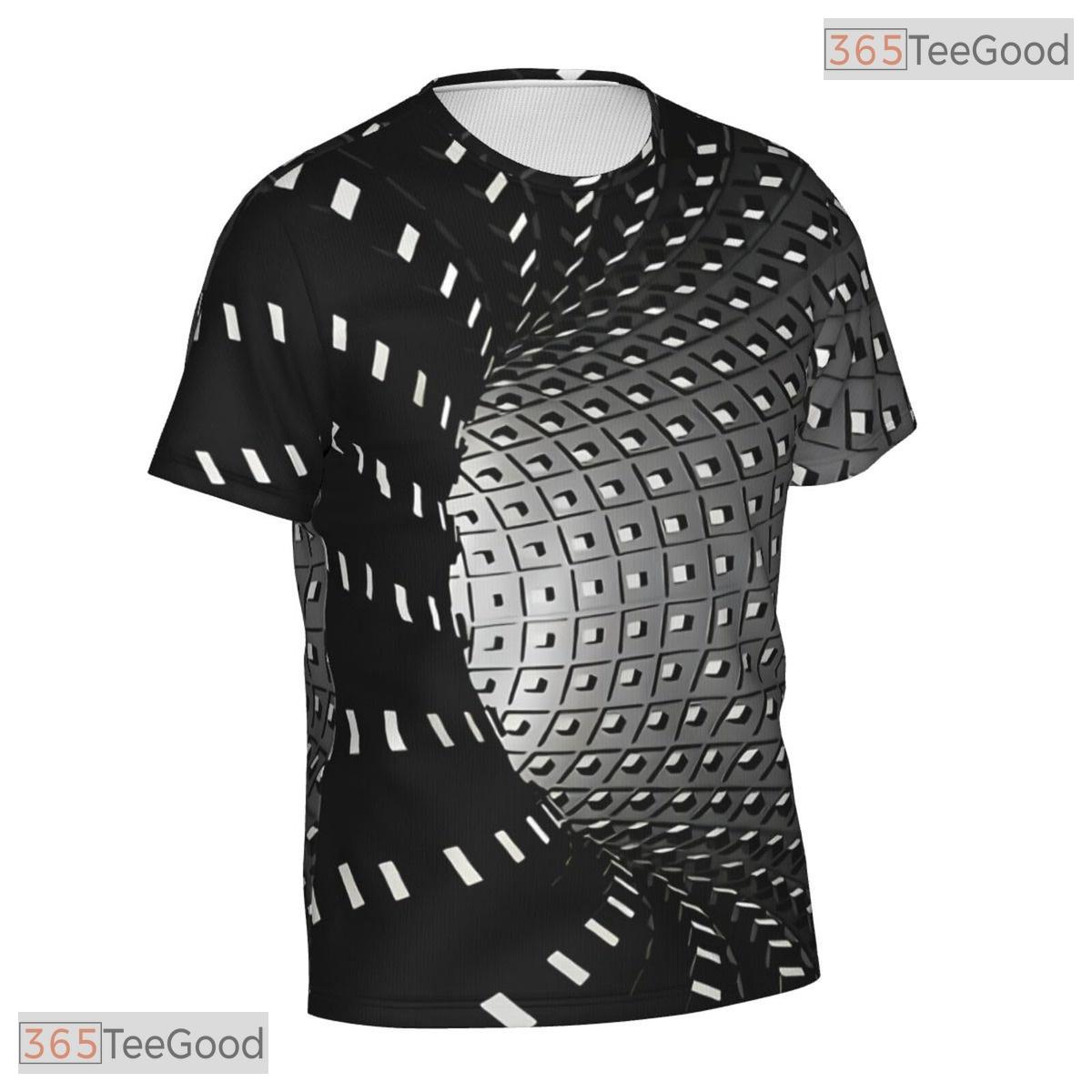 Optical Illusion White Black Tunnel 3D Printed Short Sleeve Unisex Tee Shirt Top