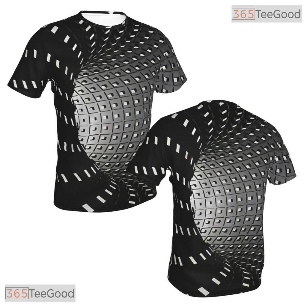 Optical Illusion White Black Tunnel 3D Printed Short Sleeve Unisex Tee Shirt Top