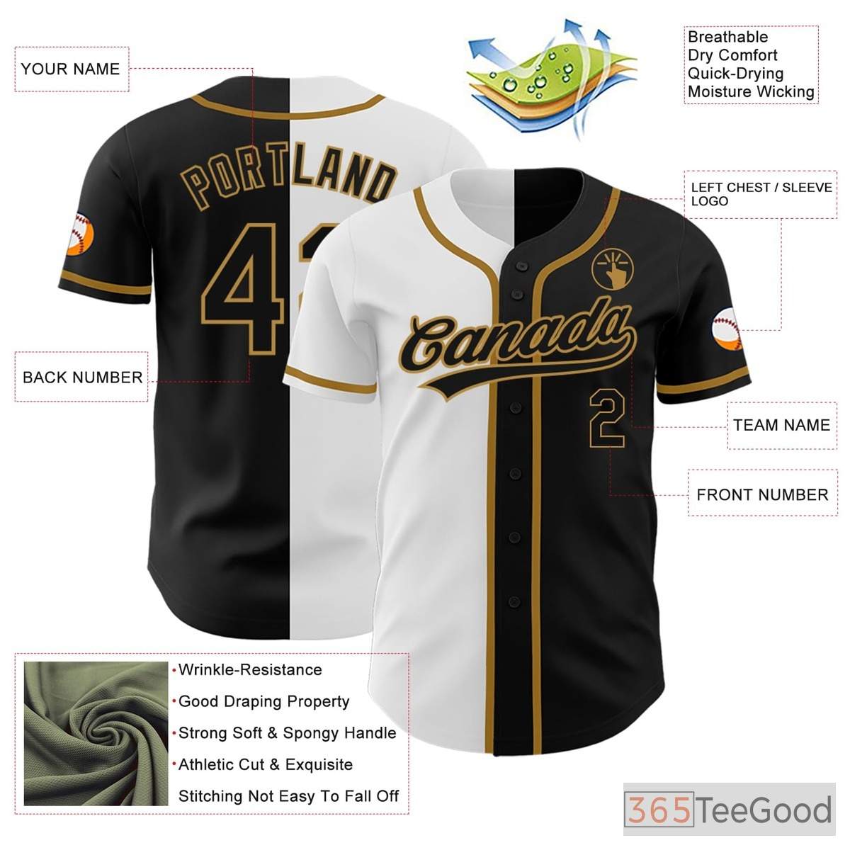 White, Black & Gold Baseball Jersey Tee for Men & Women - A Foundation for Your Custom Look