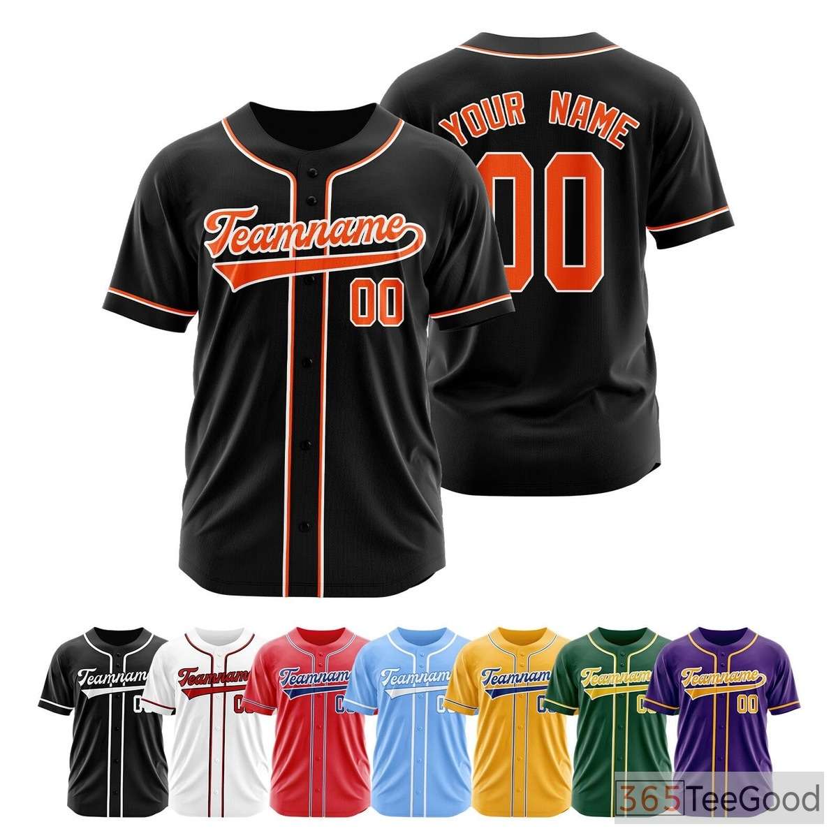 White, Black & Orange Baseball Jersey Tee for Men & Women - Custom Team & Fan Style