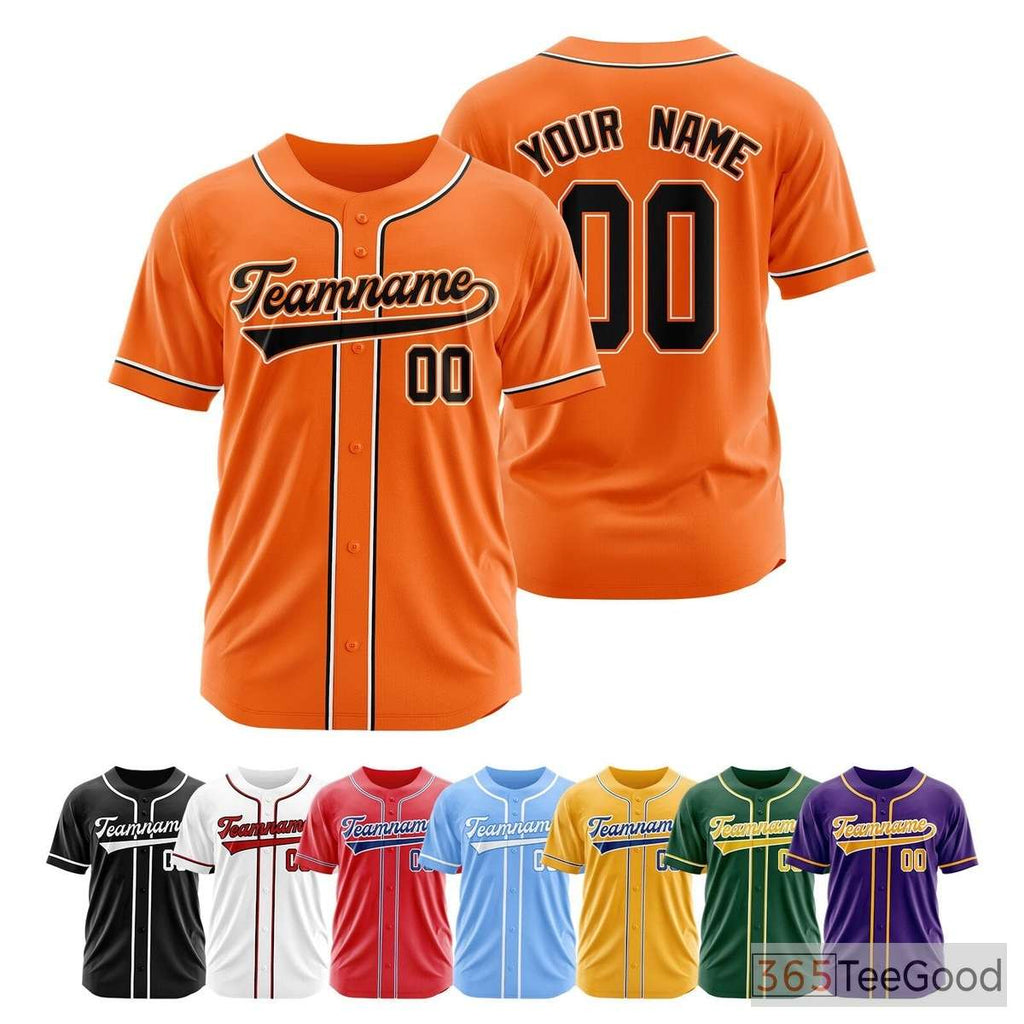 White, Black & Orange Baseball Jersey Tee for Men & Women - Customize Your Team or Fan Look