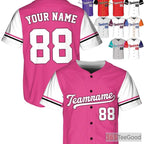 White, Black & Pink Baseball Jersey Tee - Customize with Your Name, Number, or Logo