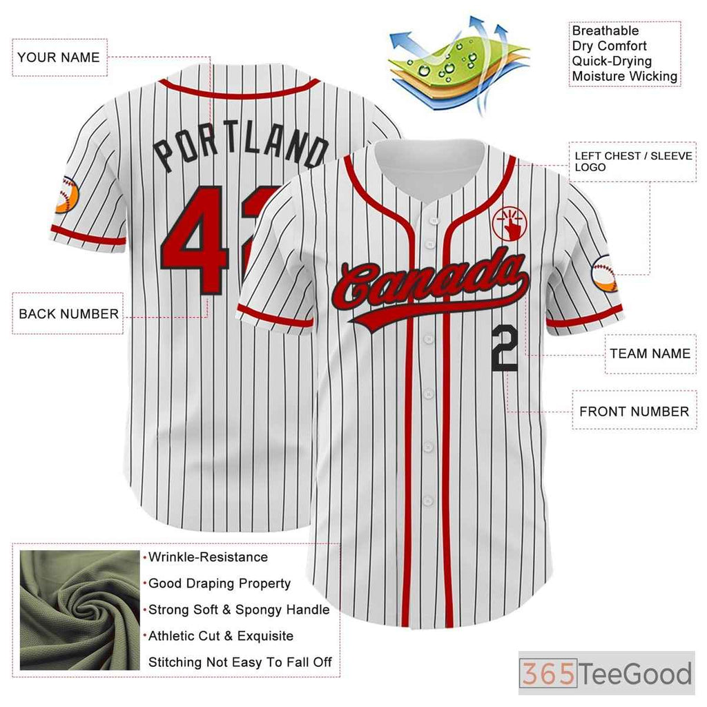 White, Black & Red Baseball Jersey Tee for Men & Women - Your Custom Team Base