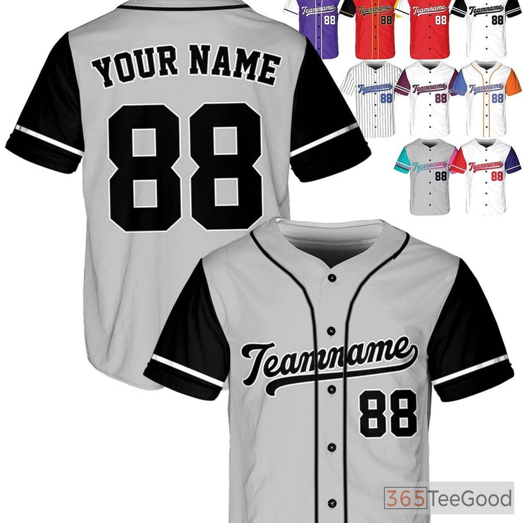 White, Black & Silver Baseball Jersey Tee - Personalized with Your Name, Number & Logo