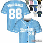 White Blue Baseball Jersey with Individual Name, Number, and Logo Placement