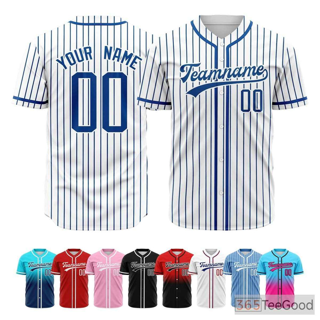 White Blue Striped Baseball Jersey for Men & Women - A classic choice for relaxed daily wear