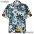 White Blue Tropical Frog Casual Style Hawaiian Tee Men Women Summer Beach Outfit