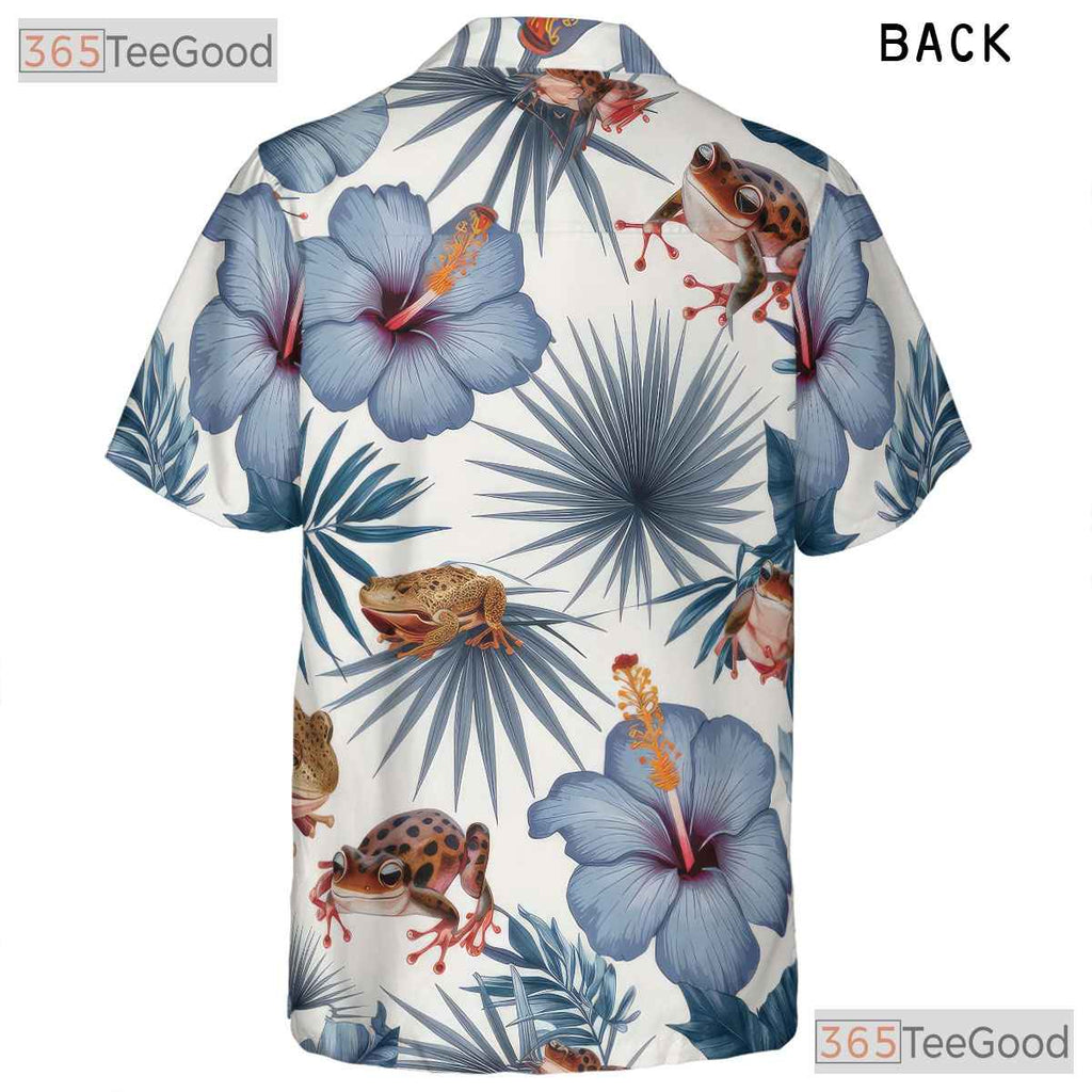 White Blue Tropical Frog Print Casual Aesthetic Hawaiian Shirt Unisex Summer Top