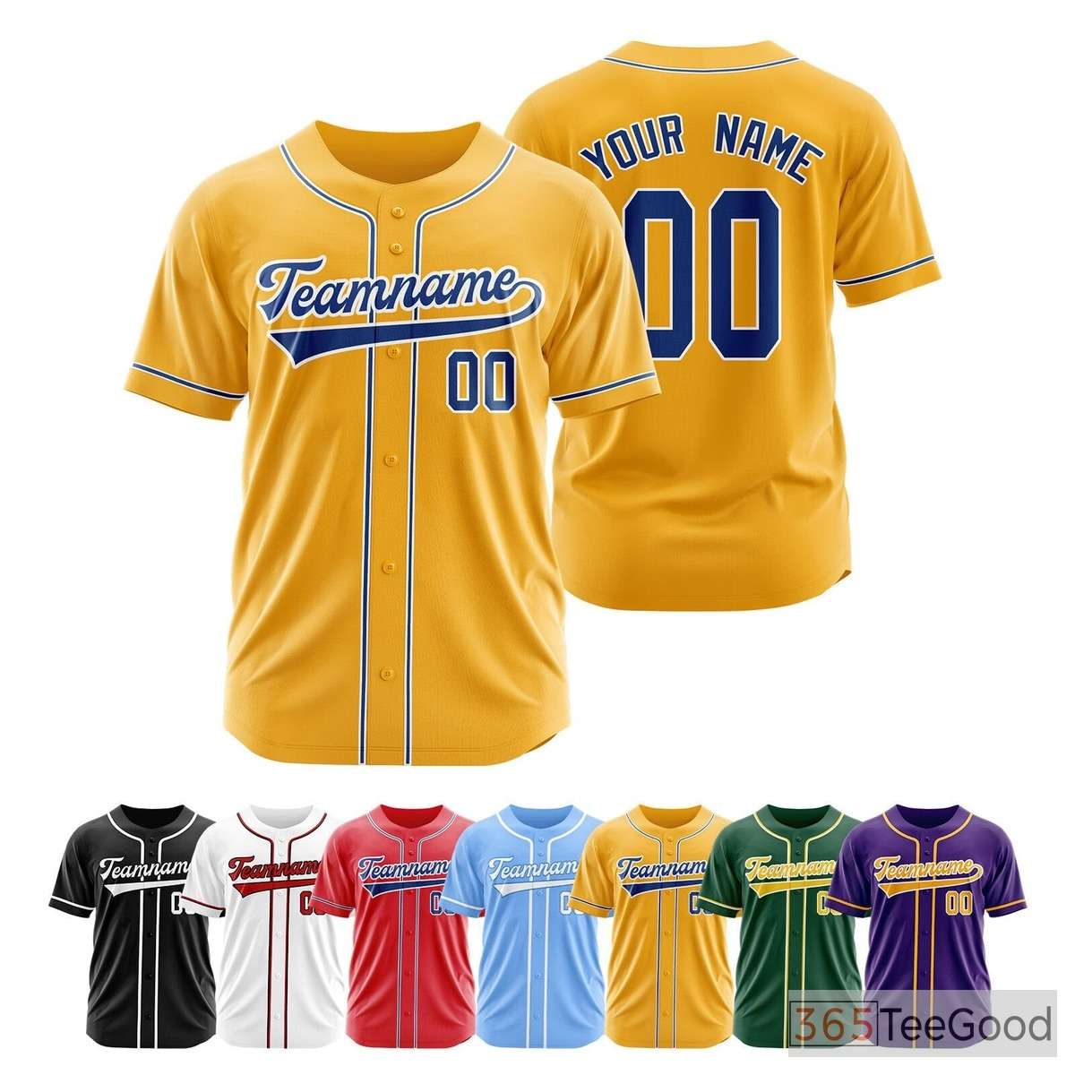 White Blue Yellow Baseball Jersey for Men & Women - Personalize Your Team Look