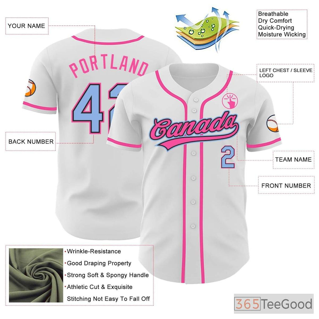 White, Blue & Pink Baseball Jersey Tee for Men & Women - Your Customizable Design