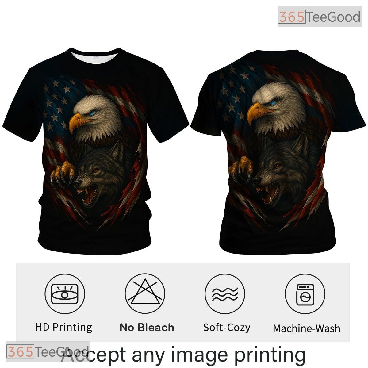 White Brown USA Bald Eagle American Flag Style 3D Printed Casual Unisex T-Shirt Styles