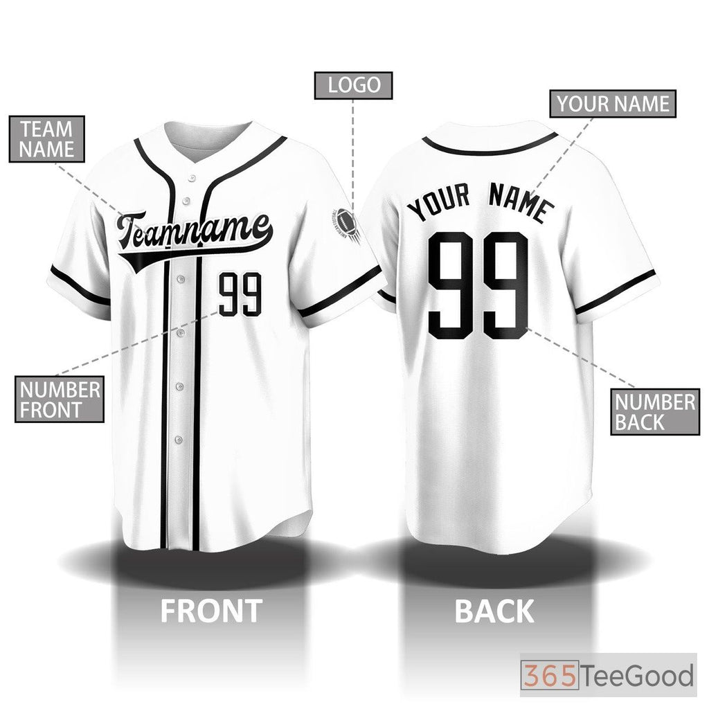 White Custom Baseball Jersey Tee for Men & Women - Design Your Own Name & Number