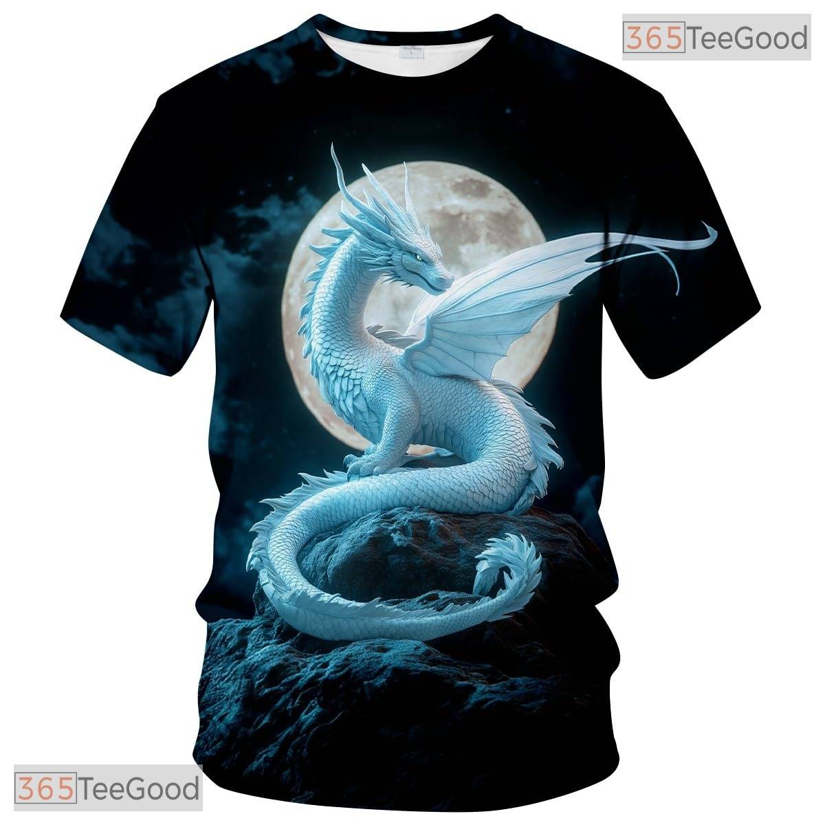 White Mythical Dragon Funny Graphic Novelty 3D Printed Casual Unisex T-Shirt Top