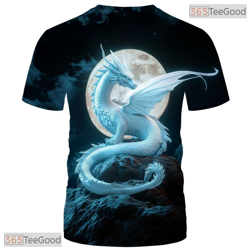White Mythical Dragon Funny Graphic Novelty 3D Printed Casual Unisex T-Shirt Top