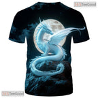 White Mythical Dragon Funny Graphic Novelty 3D Printed Casual Unisex T-Shirt Top