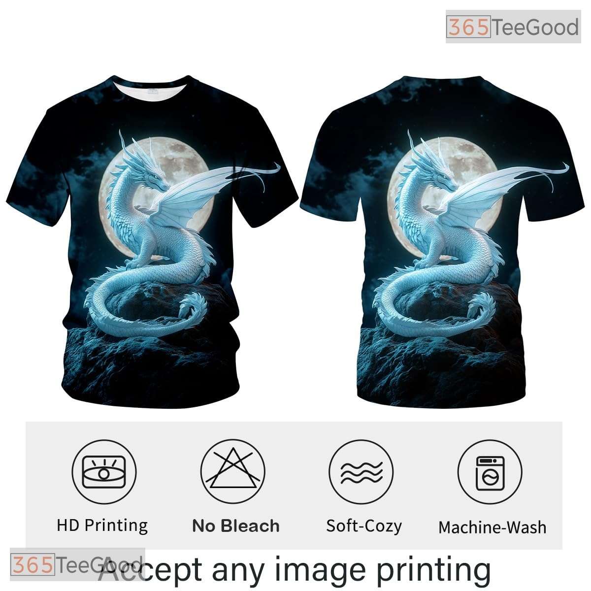White Mythical Dragon Funny Graphic Novelty 3D Printed Casual Unisex T-Shirt Top