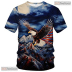 White USA Bald Eagle American Flag Art 3D Graphic Printed Casual Unisex Tee Shirt