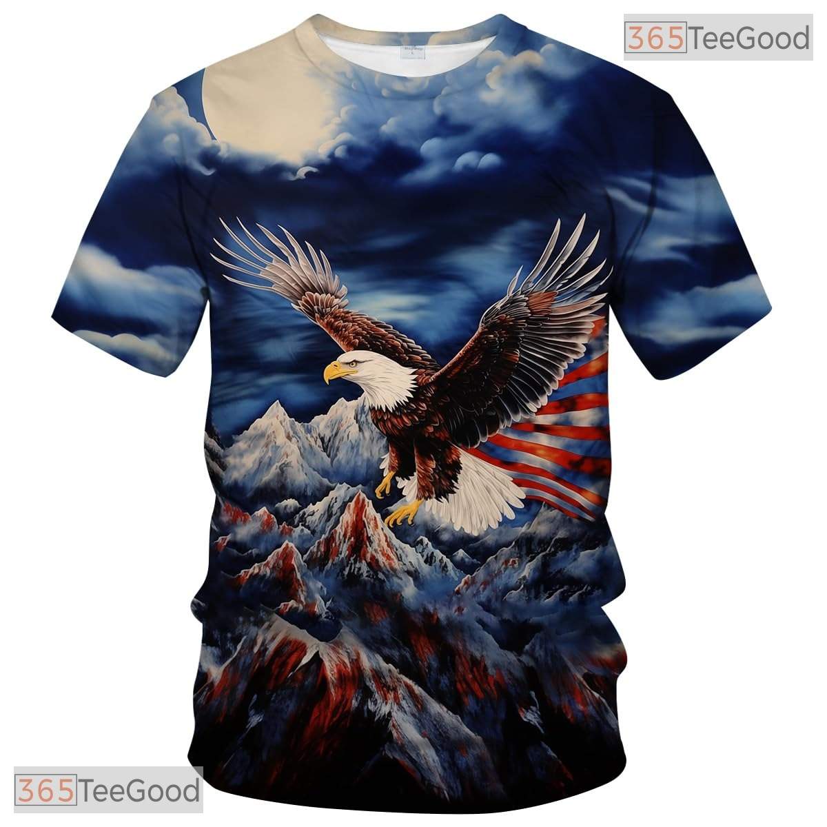 White USA Bald Eagle American Flag Art 3D Graphic Printed Casual Unisex Tee Shirt