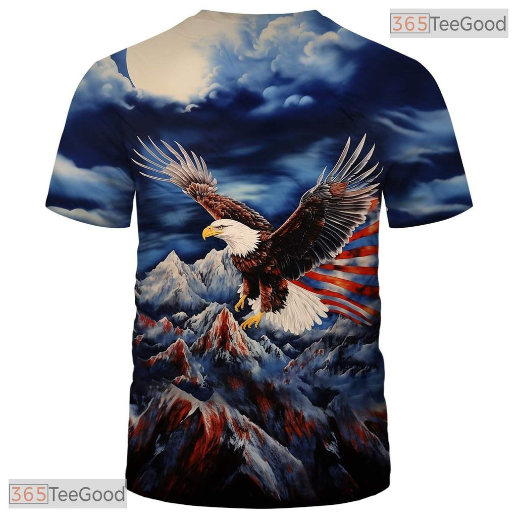 White USA Bald Eagle American Flag Art 3D Graphic Printed Casual Unisex Tee Shirt