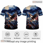 White USA Bald Eagle American Flag Art 3D Graphic Printed Casual Unisex Tee Shirt