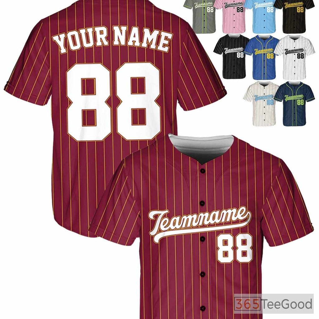 White, Gold & Burgundy Baseball Jersey Tee - Personalized Stitched Name, Number & Logo