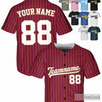 White, Gold & Burgundy Baseball Jersey Tee - Personalized Stitched Name, Number & Logo
