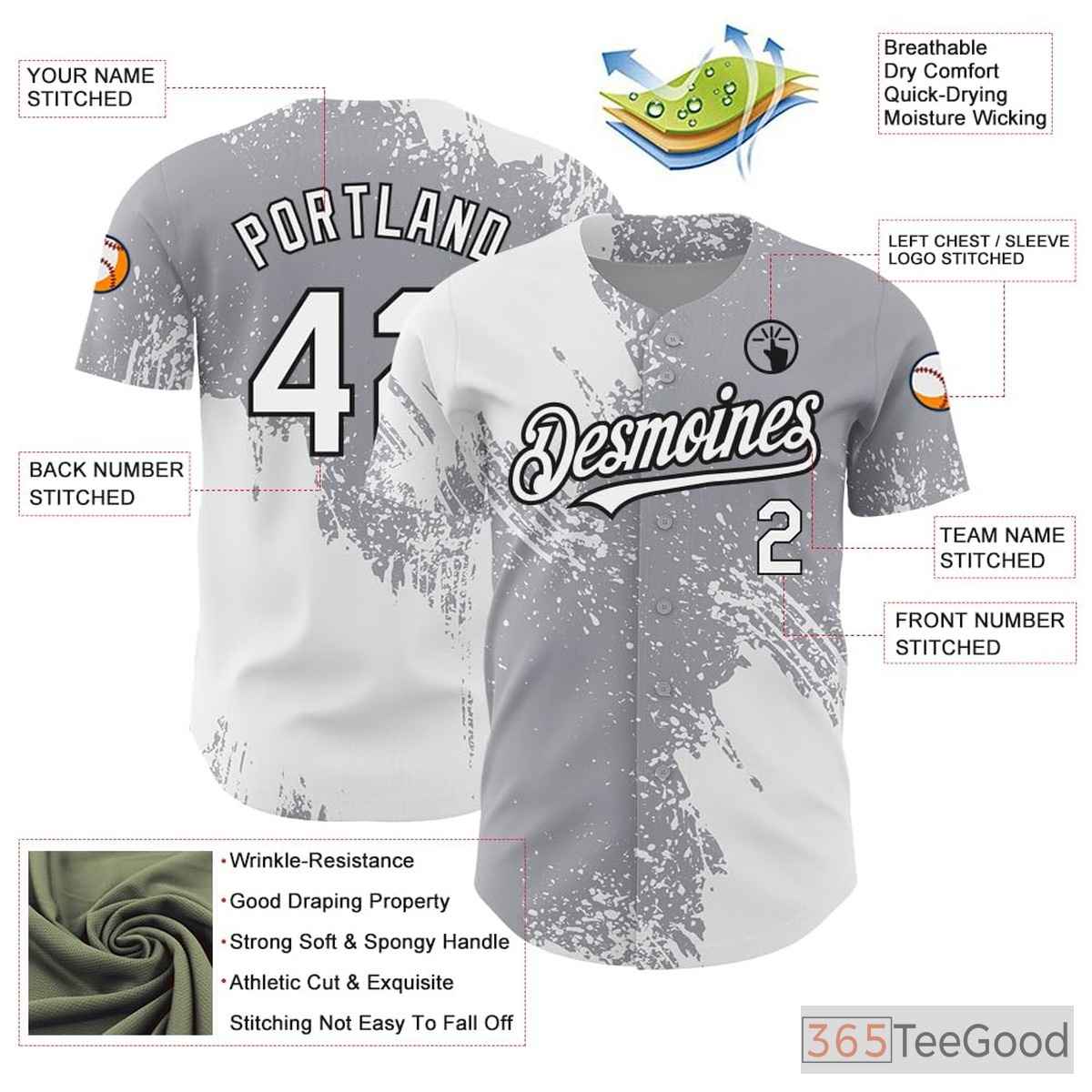 White Gray Baseball Jersey Tee - Customizable with Stitched Name and Number
