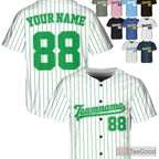 White Green Baseball Jersey Tee for Men & Women with Your Custom Name, Number, Logo
