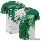 White Green Custom Full Button Baseball Jersey Tee - Personalized Stitched Name & Number