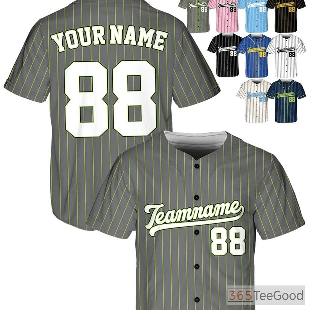 White Green Grey Baseball Jersey Tee with Personalized Name, Number & Logo