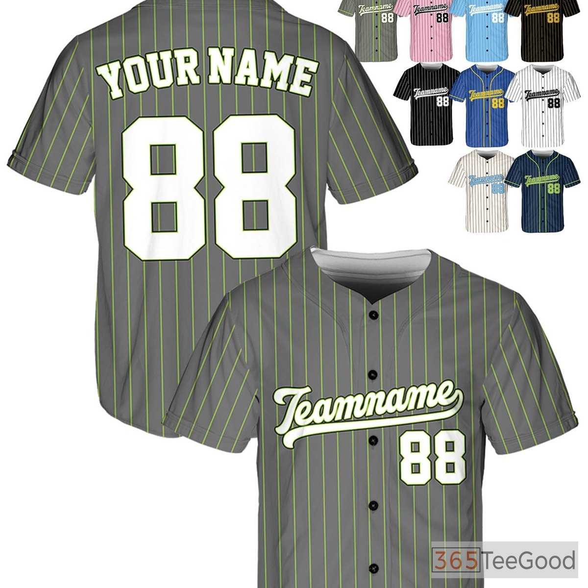 White Green Grey Baseball Jersey Tee with Personalized Name, Number & Logo