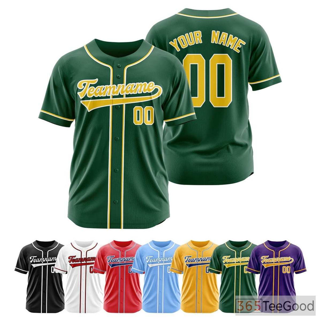 White Green Yellow Baseball Jersey Tee for Men & Women - Custom Name & Number Ready