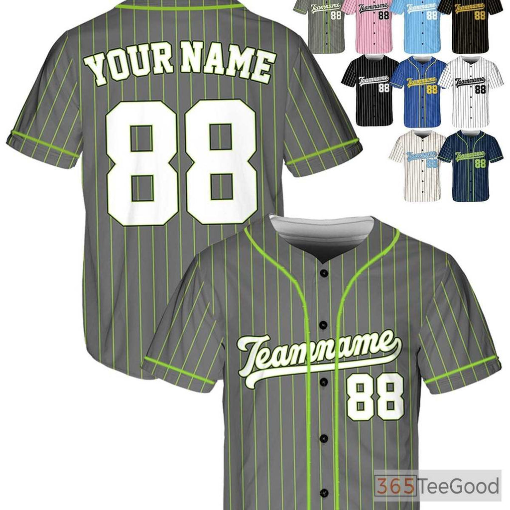 White, Green & Grey Baseball Jersey Tee with Custom Name, Number & Logo