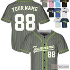 White, Green & Grey Baseball Jersey Tee with Custom Name, Number & Logo