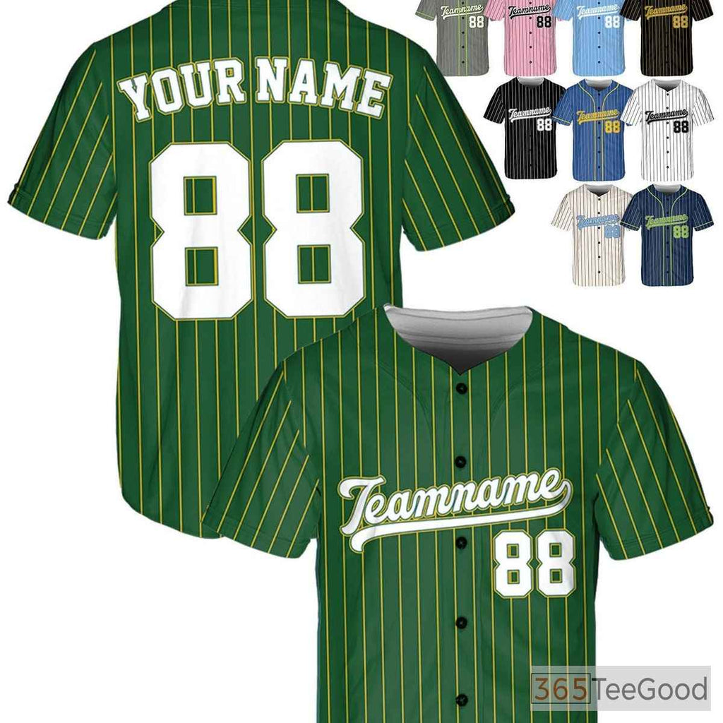 White, Green & Yellow Baseball Jersey - Design Your Own Name, Number & Logo