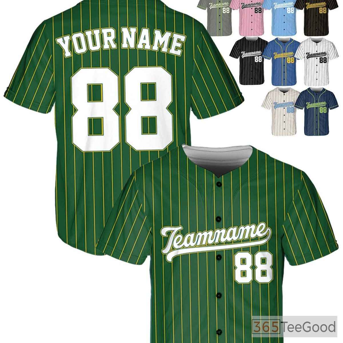 White, Green & Yellow Baseball Jersey - Design Your Own Name, Number & Logo
