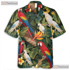 White Jungle Tropical Parrot Aloha Hawaiian Tee Unisex Beach Outfit Summer Top