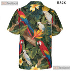 White Jungle Tropical Parrot Aloha Hawaiian Tee Unisex Beach Outfit Summer Top