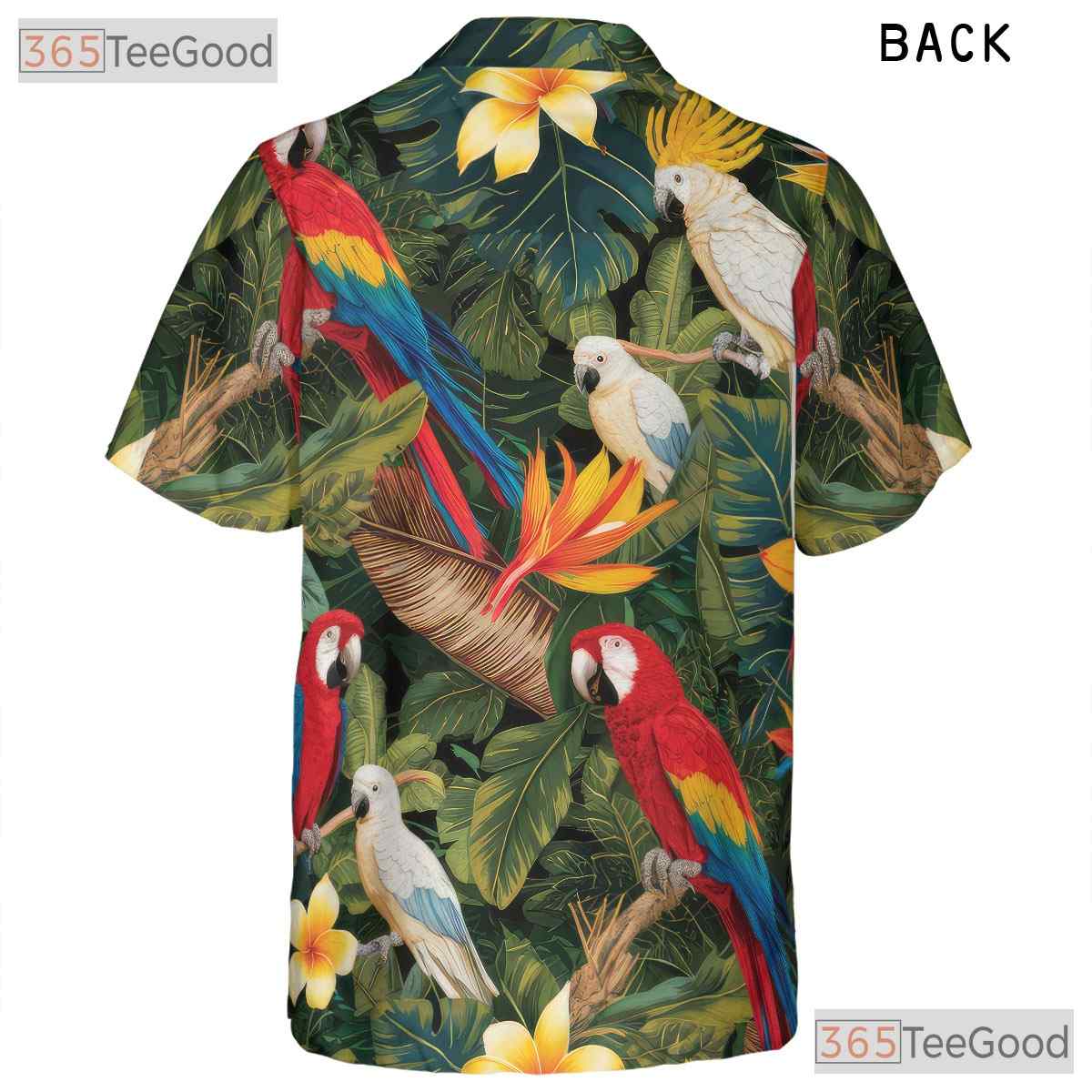 White Jungle Tropical Parrot Aloha Hawaiian Tee Unisex Beach Outfit Summer Top